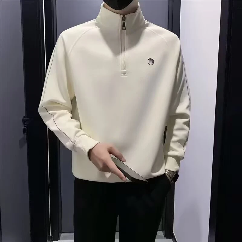 秋冬男士高端刺绣拼色圆领卫衣2025新款潮牌轻奢秋装长袖男装上衣