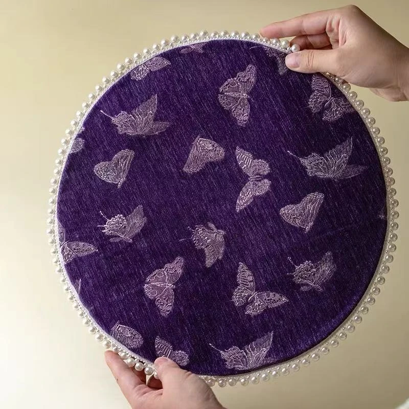 紫澜梦蝶植绒圆形茶席隔热垫