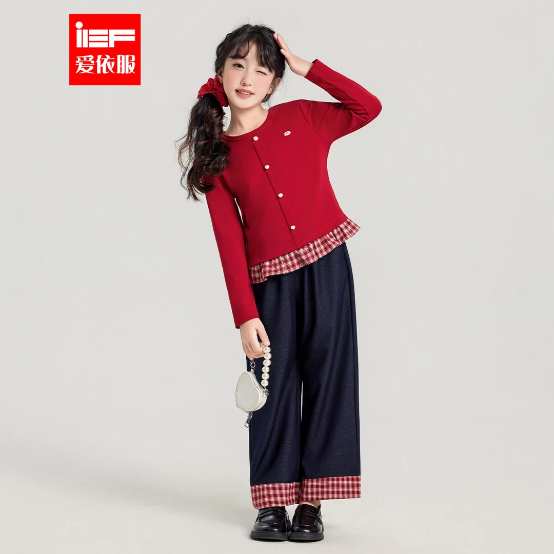 【童装】IEF/爱依服秋冬季女孩子气俏皮少女感毛织上衣套装