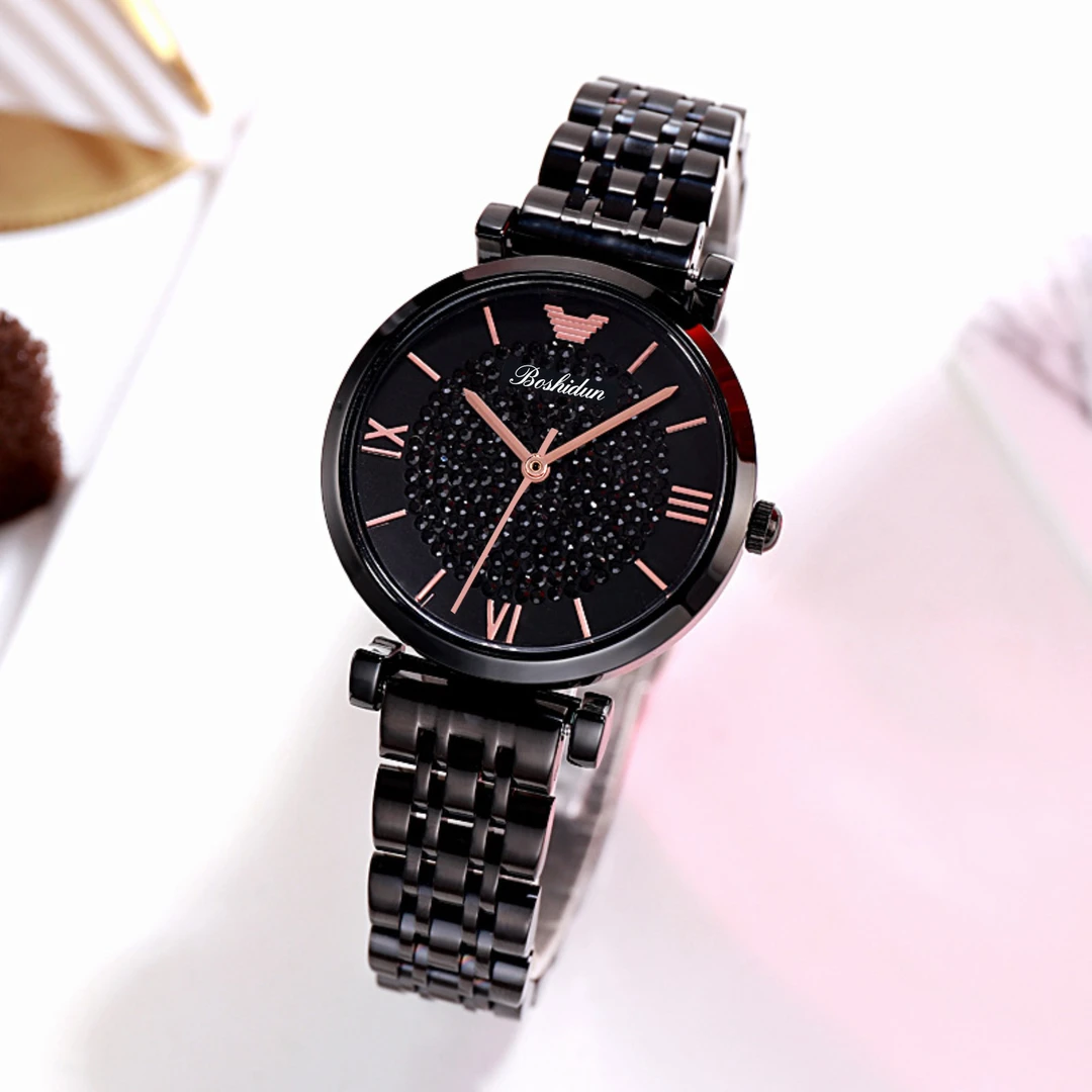 时尚个性黑色满天星精钢防水女表8109专属