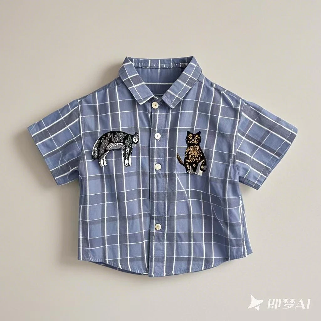 优儿宝贝1121202短袖衬衫绅士风范翻领上衣格子全棉百搭洋气夏季