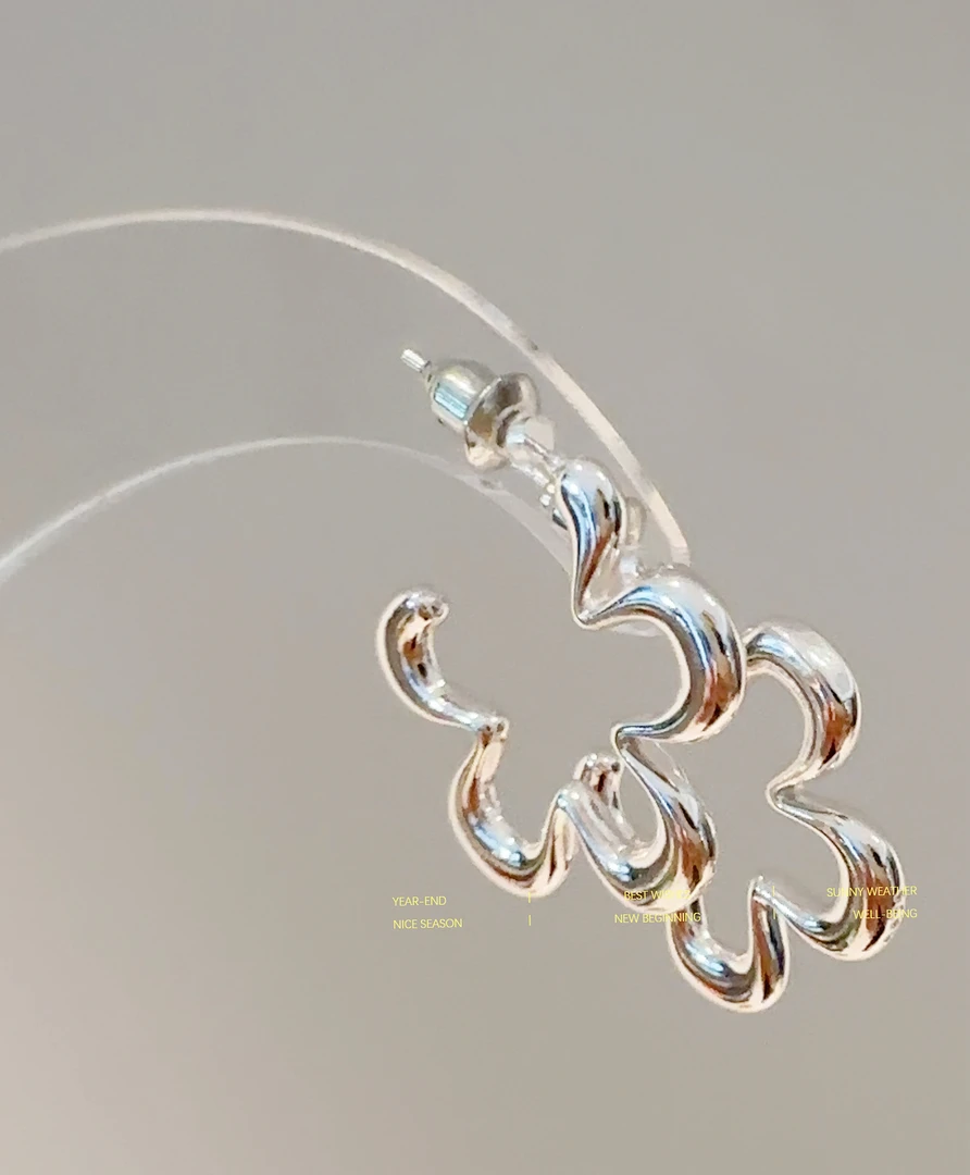 铜合金耳饰 日韩银色简约花朵/花花小众时尚假日风修饰脸型