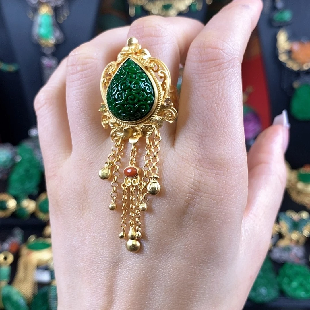 翡翠银S925镶嵌戒指戒指