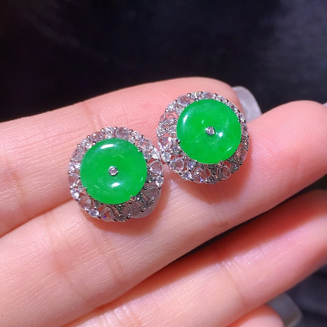 翡翠18K金镶嵌耳钉