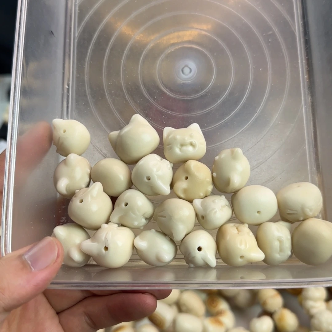 菩提根/象牙果吊坠微瑕白色瓷牙猫亲亲猫混21颗处理无售后
