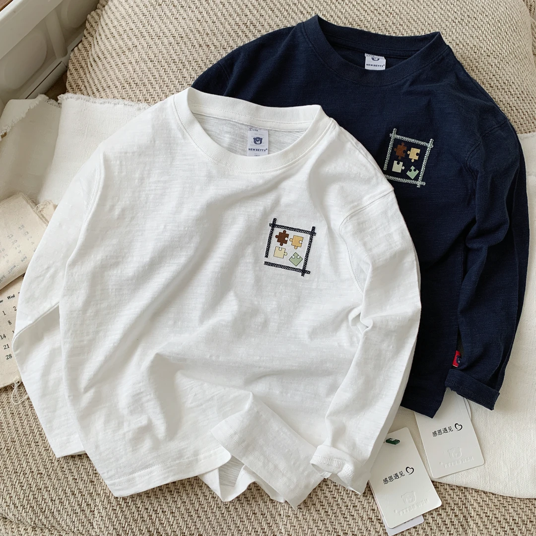 2025春秋男童印花拼图上衣儿童百搭休闲长袖T恤宝宝日系圆领上衣