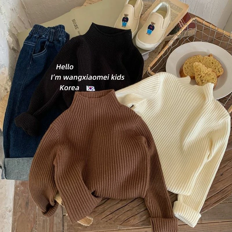 男女童毛衣秋款2025新款针织毛线圆领时髦韩版小童时髦儿童上衣潮