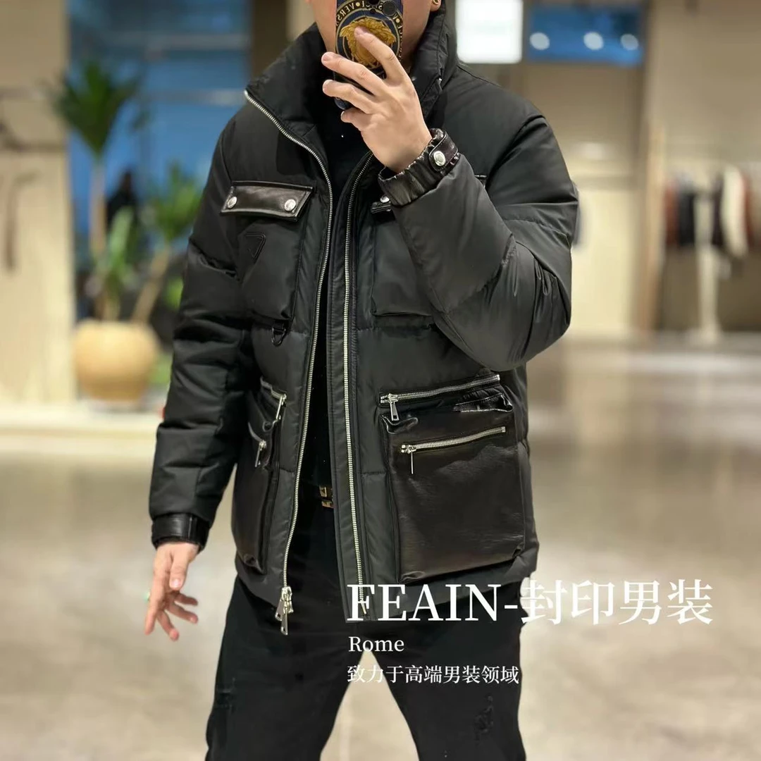 高端真皮拼接三防荷叶膜技术羽绒服8830