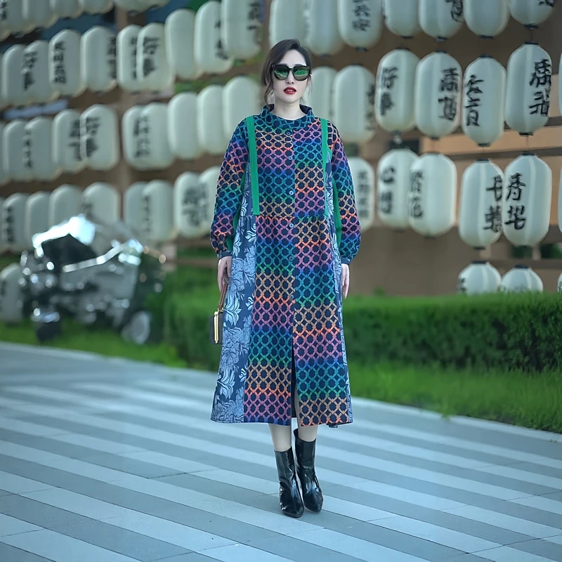 75658十地2025秋冬季新款复古风优雅休闲大码女装连衣裙宽松显瘦