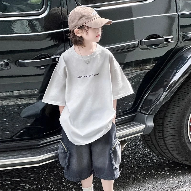 男童短袖t恤夏装2025新款儿童夏季半袖纯棉体恤大男孩上衣洋气T潮