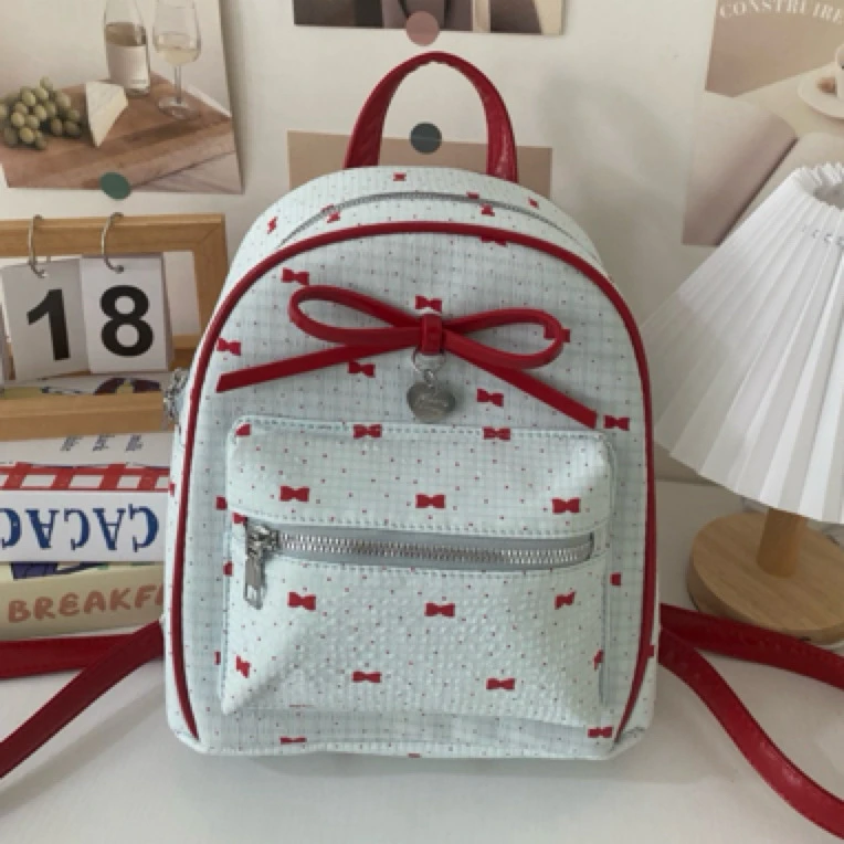 在逃公主系列双肩包蝴蝶结绑带印花可爱学院风大容量包包女