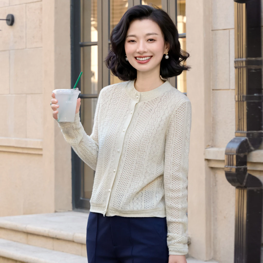 西子/【瑶台雪】羊绒羊毛金葱进口机器镂空手钩肌理针织衫/MSTJ365
