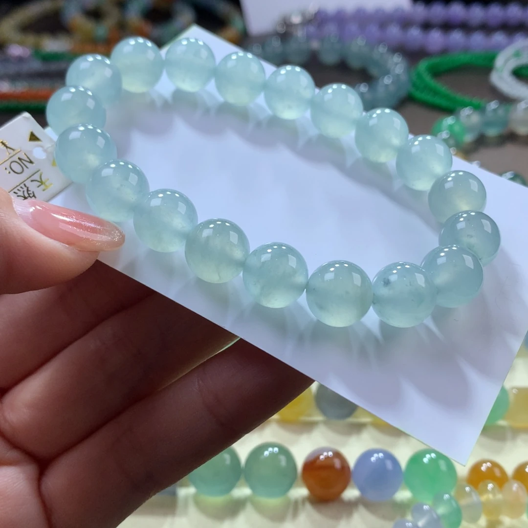 翡翠手链未镶嵌木那冰蓝飘花卡10