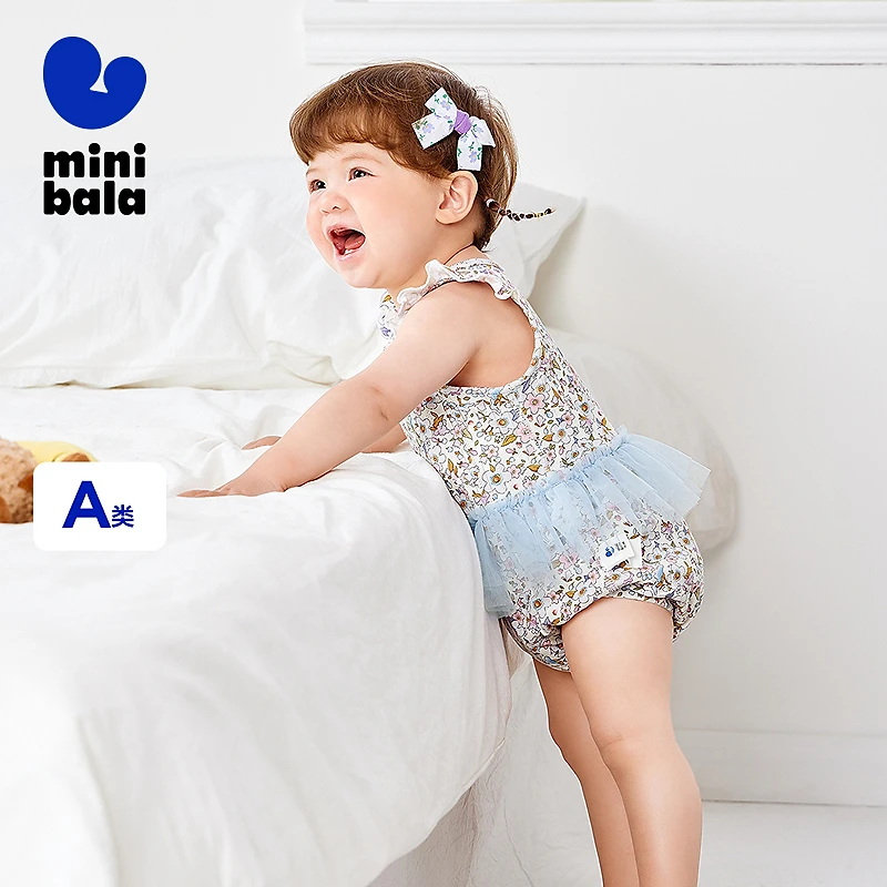 迷你巴拉外出连体衣婴儿衣服女宝宝网纱三角衣包屁衣230225120001