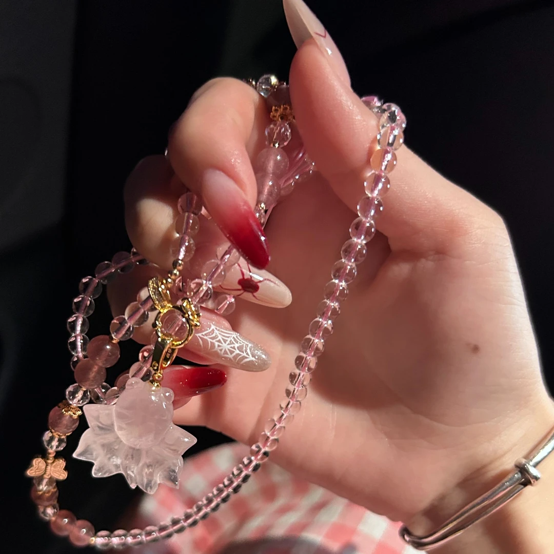 天然粉水晶锦鲤吊坠设计感温柔时尚吊坠挂坠项坠 百搭多样性发一