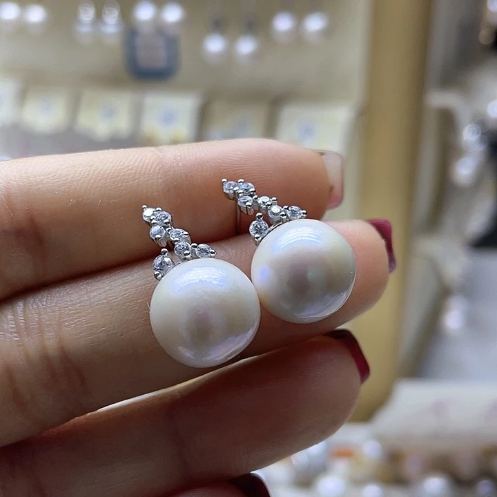 淡水珍珠耳饰银S925镶嵌