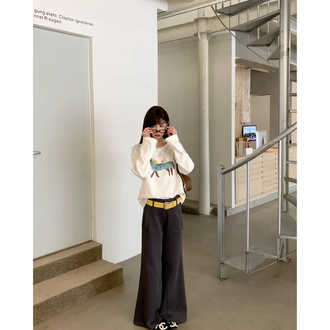 赵小小【小马飞鸟】9776 冬季简约圆领卡通印花宽松长袖打底衫上衣