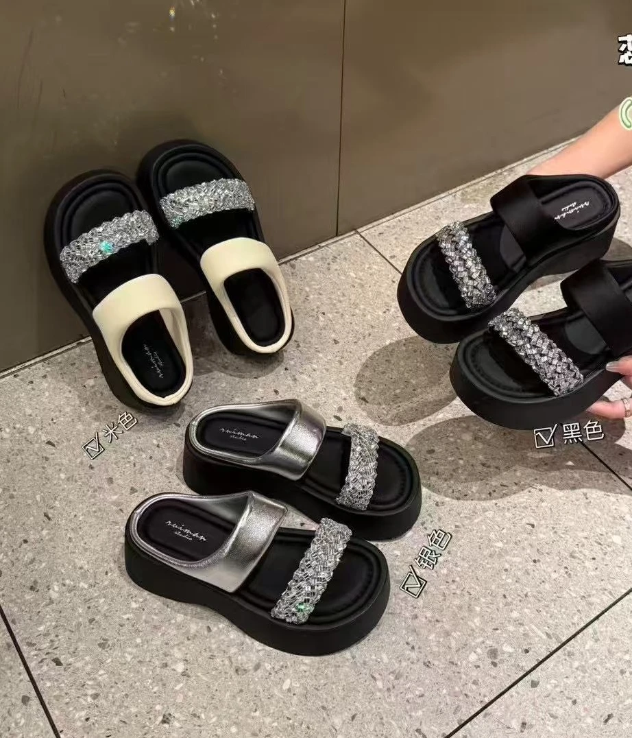 【华小姐】夏季新款时尚潮流圆头平底百搭拖鞋980-12