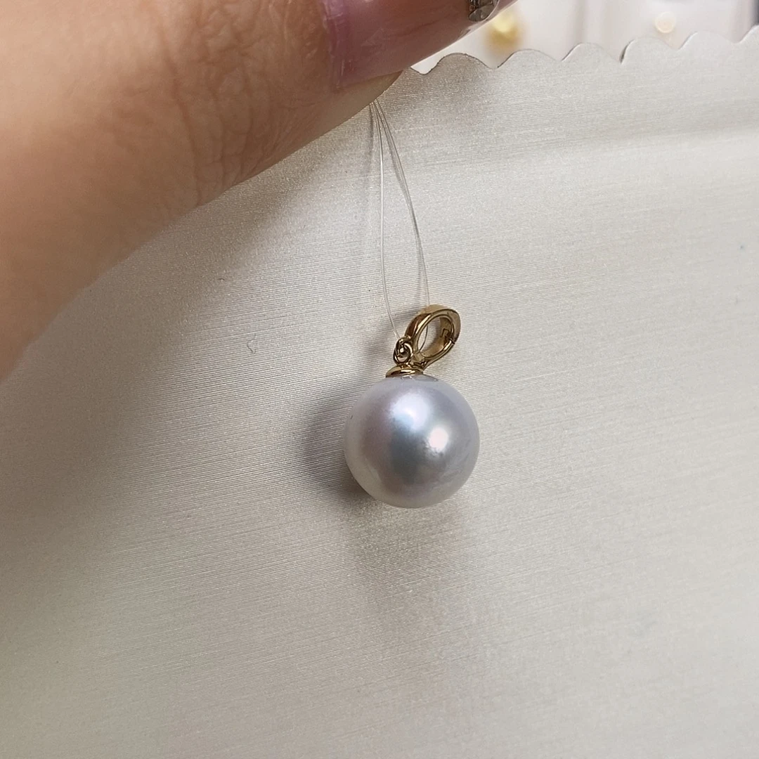 吊坠(不含链)18K金镶嵌海水珍珠澳白11-12