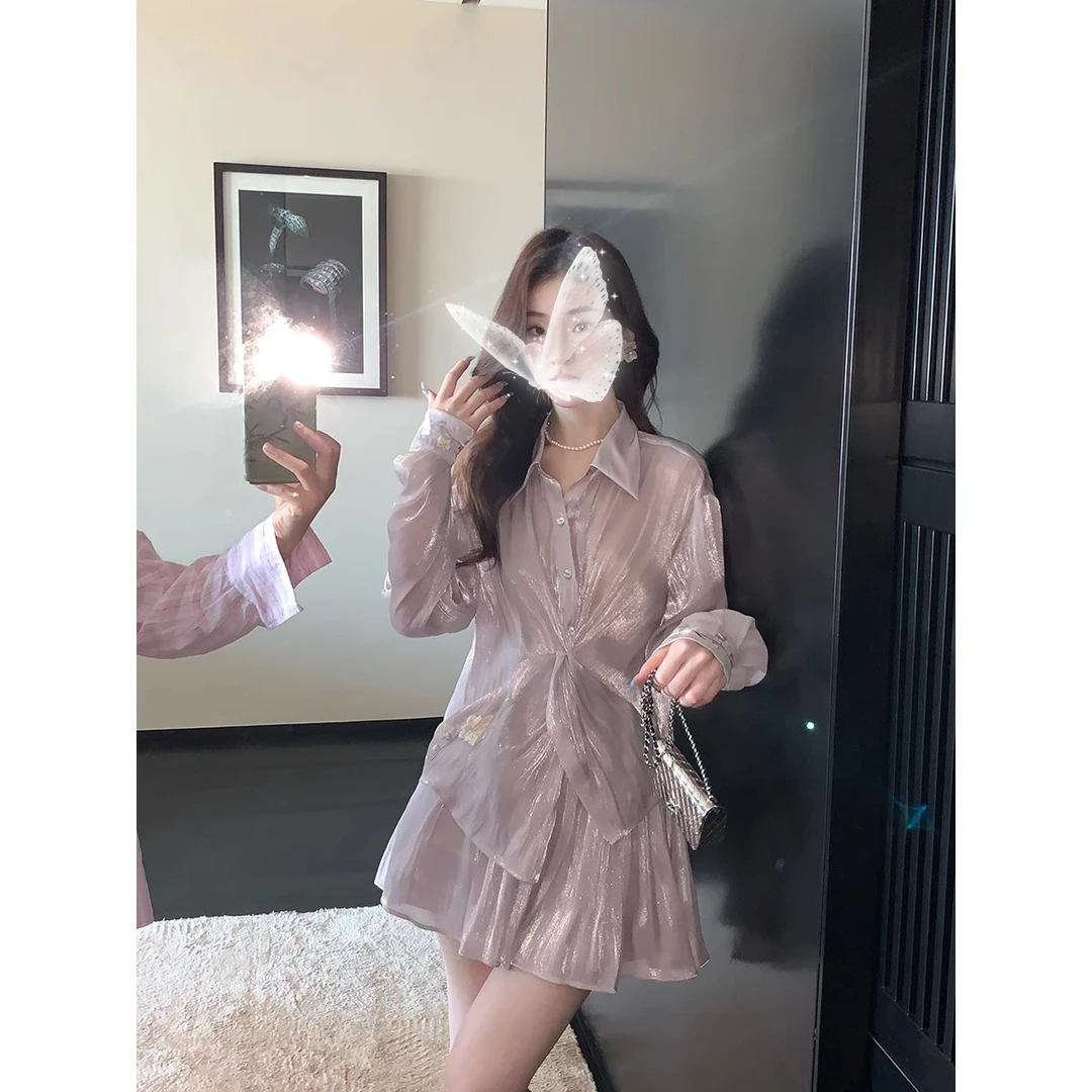 独特别致薄款衬衫女春夏小个子宽松显瘦衬衣长袖仙气上衣