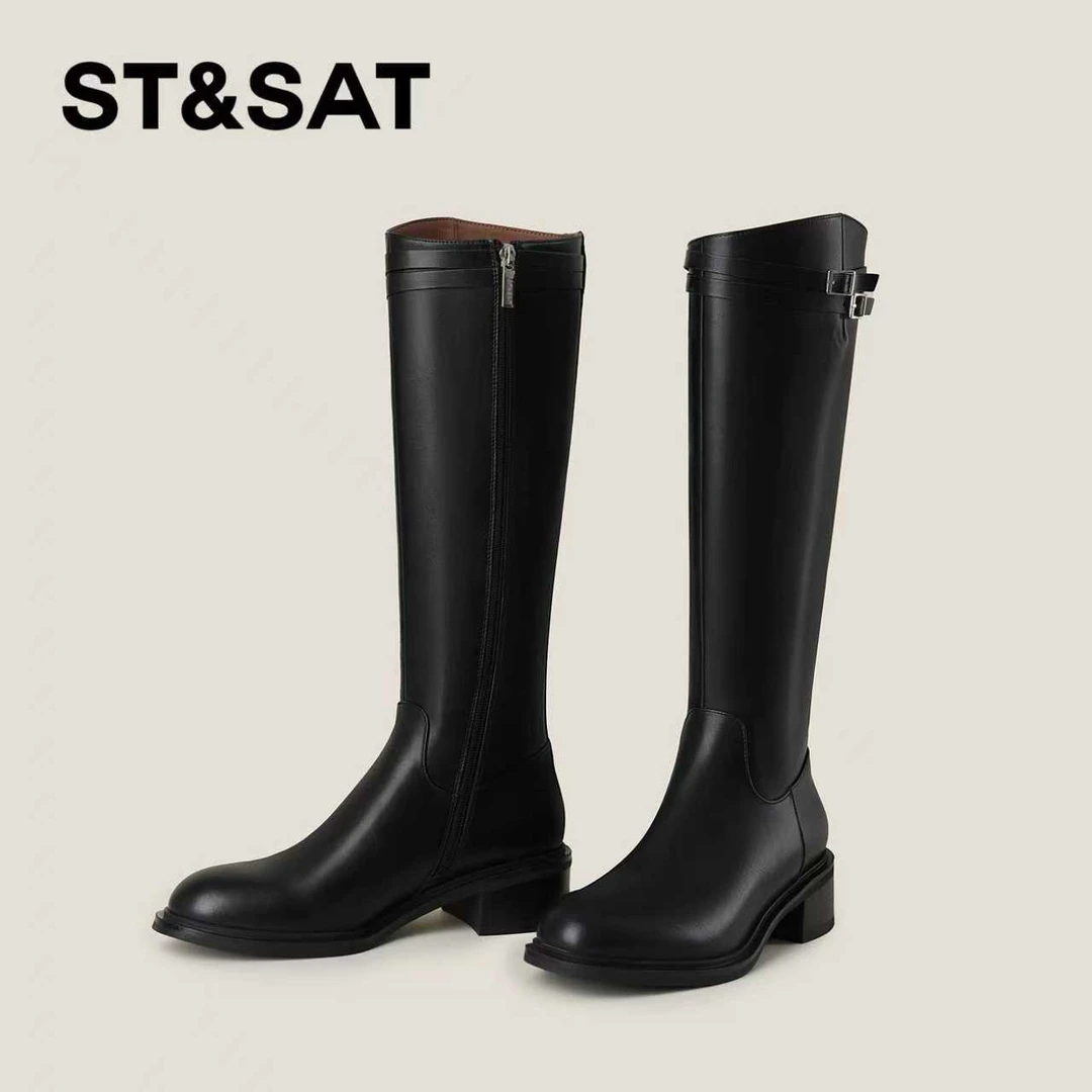 St&Sat/星期六2025秋冬时尚气质风格长靴中跟骑士靴女长靴