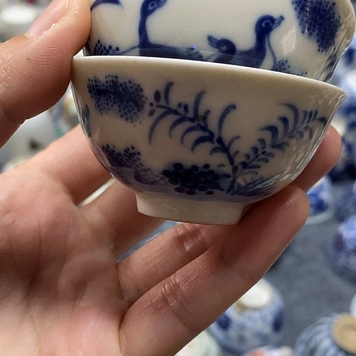 笑****证青花杯子一对，青花杯