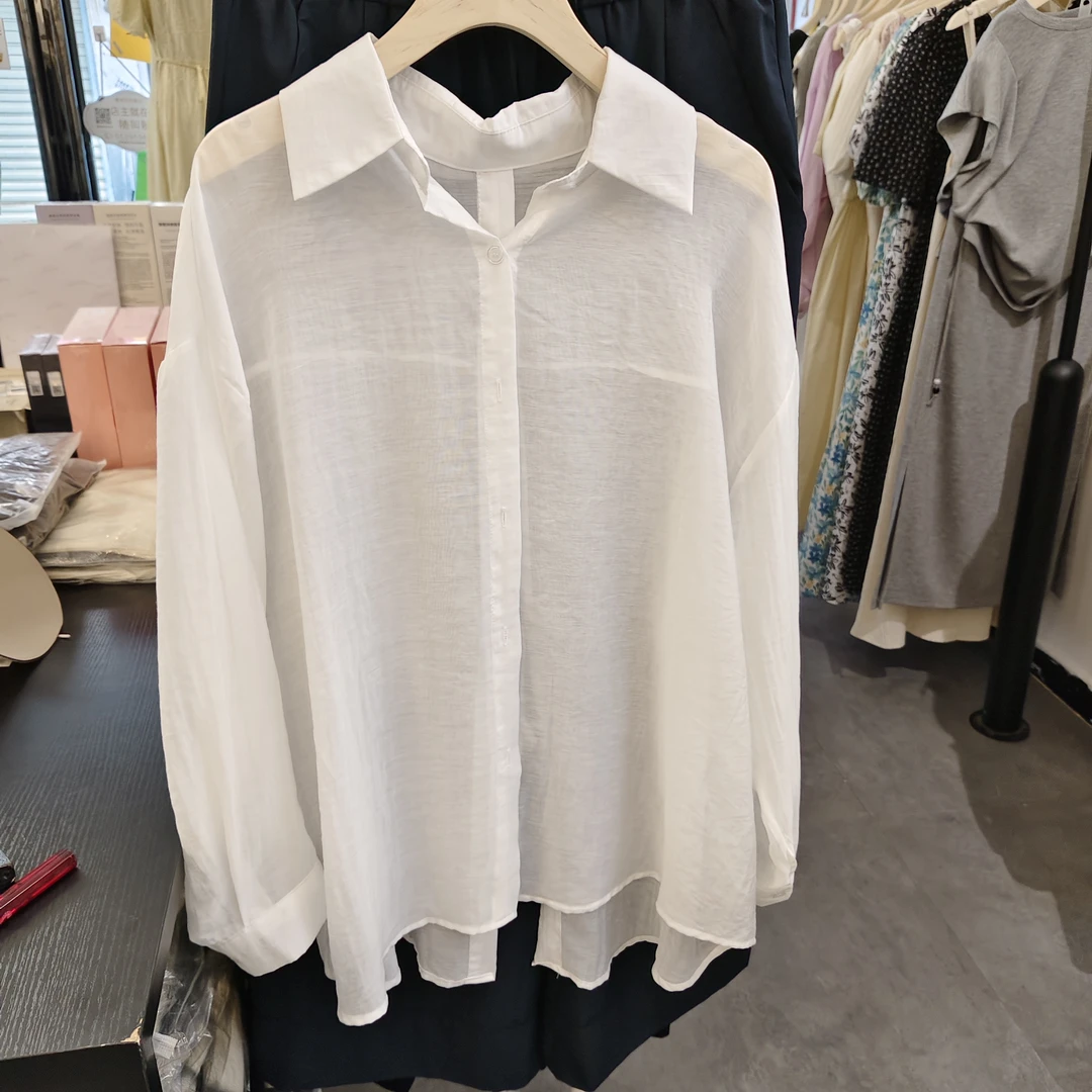 春夏轻薄冰丝防晒衬衫女法式气质长袖上衣