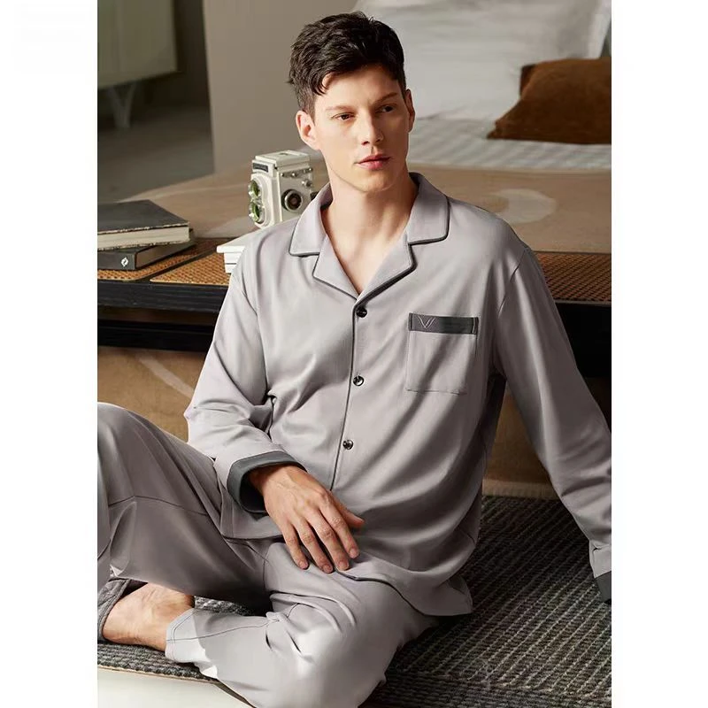 2025男款睡衣男秋春季长袖加大码男士家居服套装加肥春秋