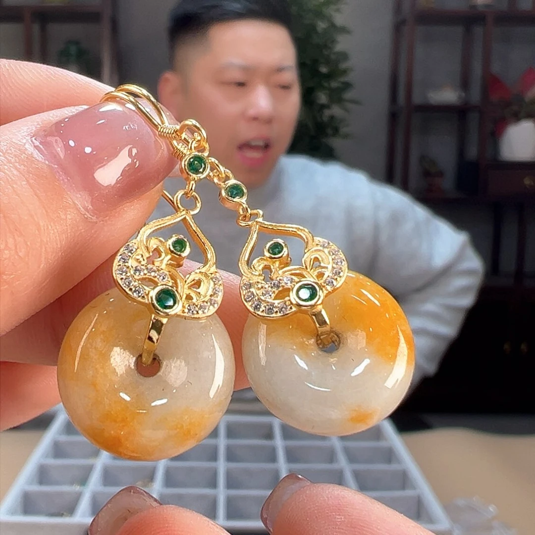 翡翠耳饰银S925镶嵌耳环26