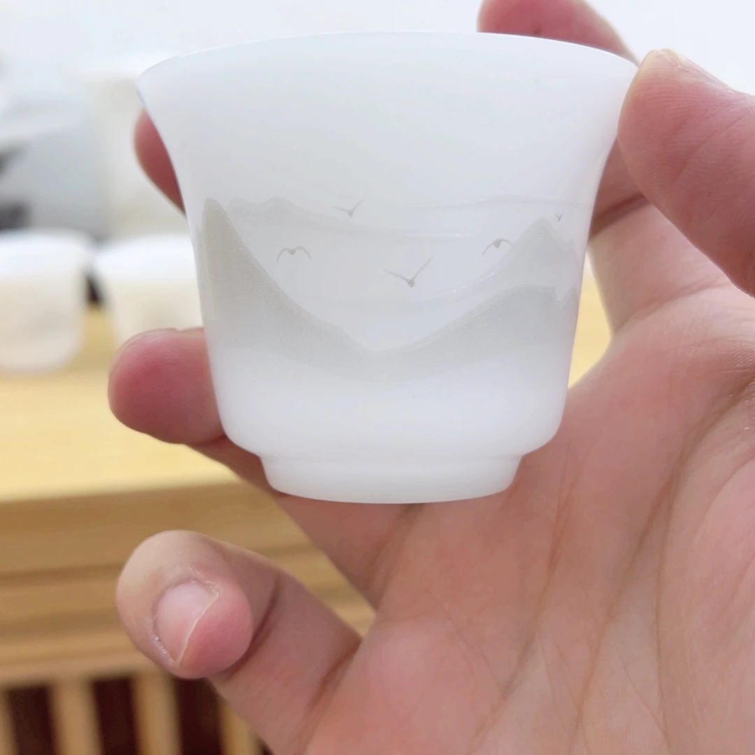 陶瓷素烧冰种水墨山水客杯10个