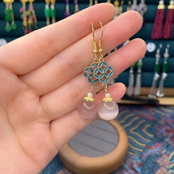 石英质玉耳钉银S925镶嵌319