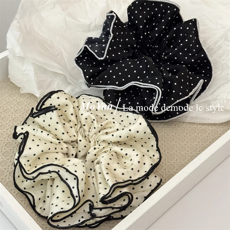 波点发圈气质大肠圈复古发圈丸子头发绳多层黑白头绳