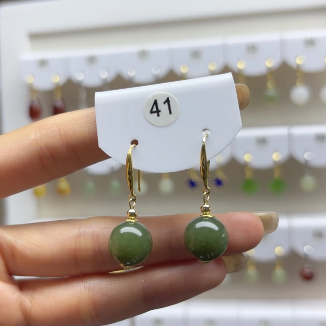 银S925镶嵌和田玉耳饰