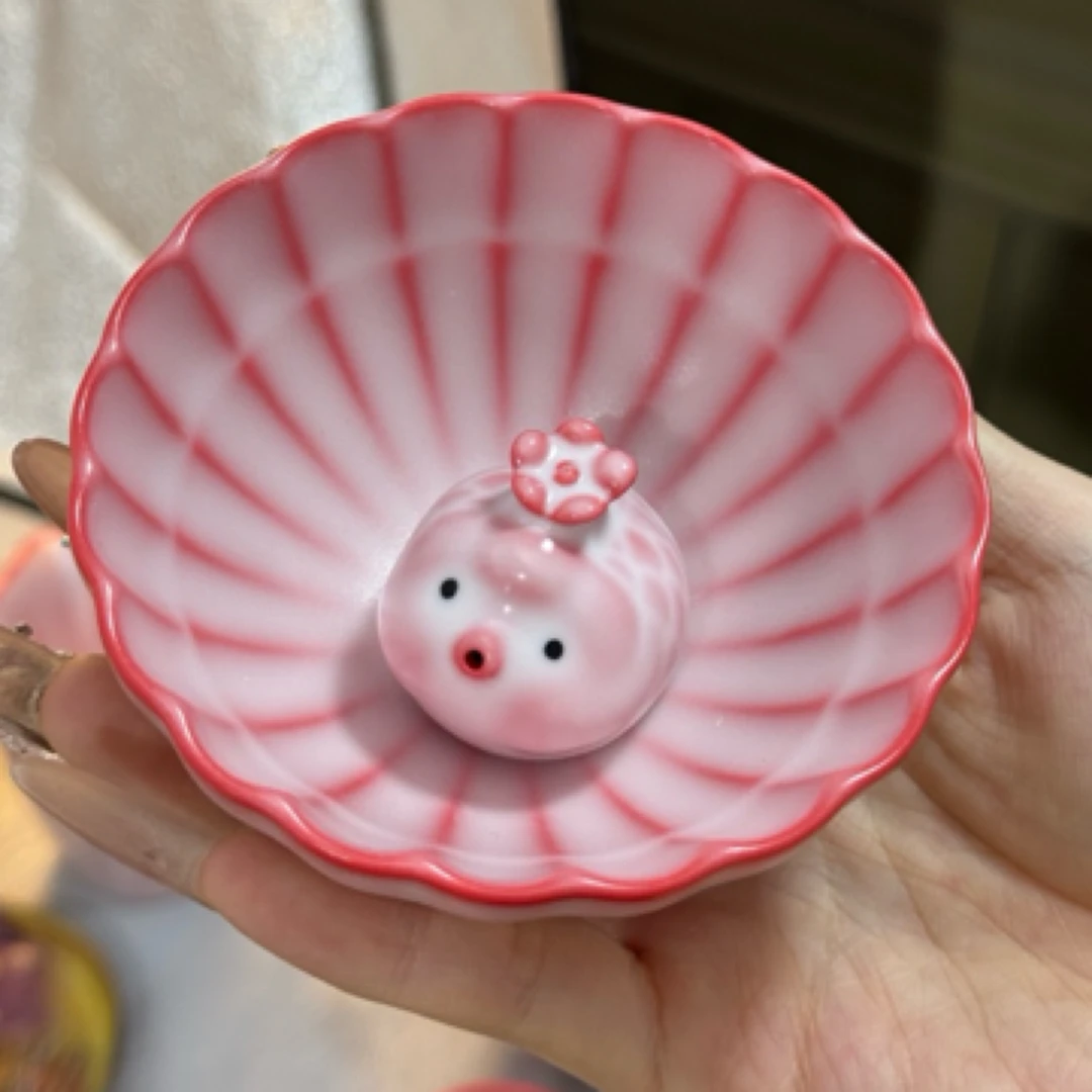 粉黛佳人红胎猪油冻大号主人杯130毫升泡泡鱼茶宠摆件