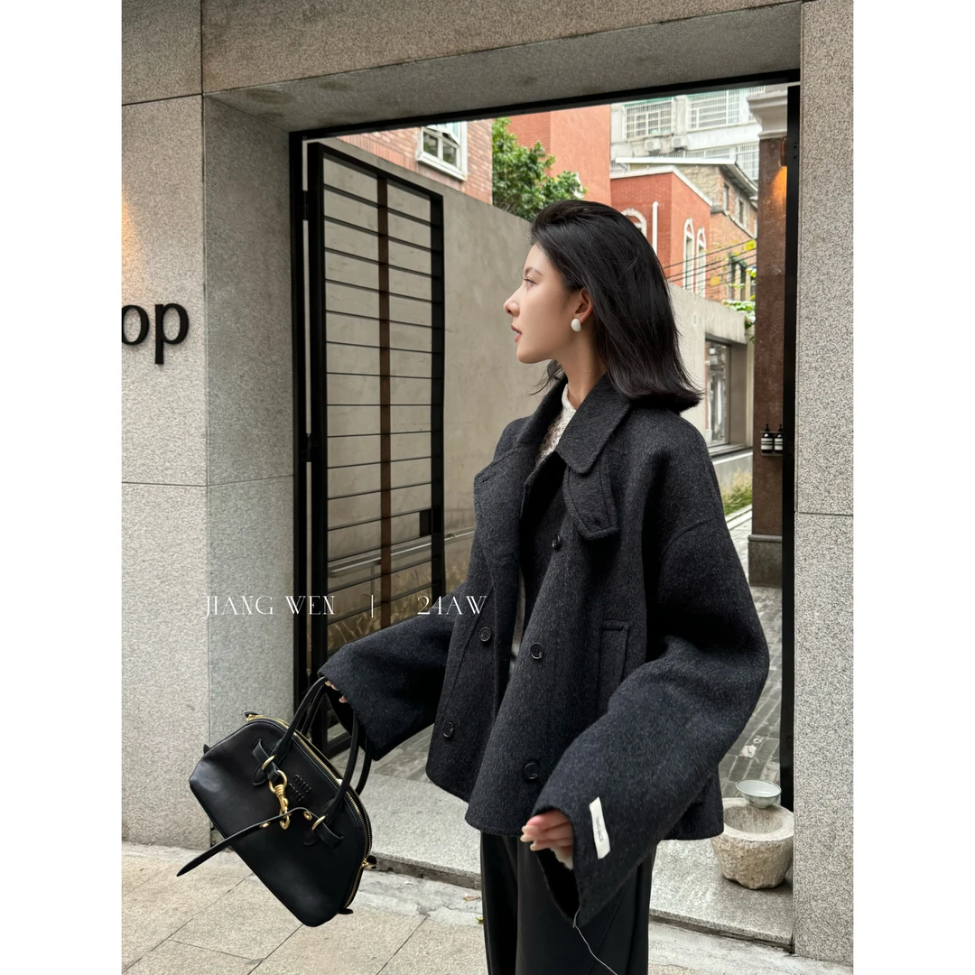 UKILAU【零度】双面眻毛大衣长毛高级感羊毛呢子外套