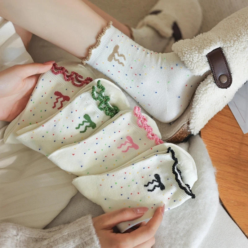 春上新点子纱袜子女中筒袜ins潮日系蝴蝶结春夏堆堆袜sy