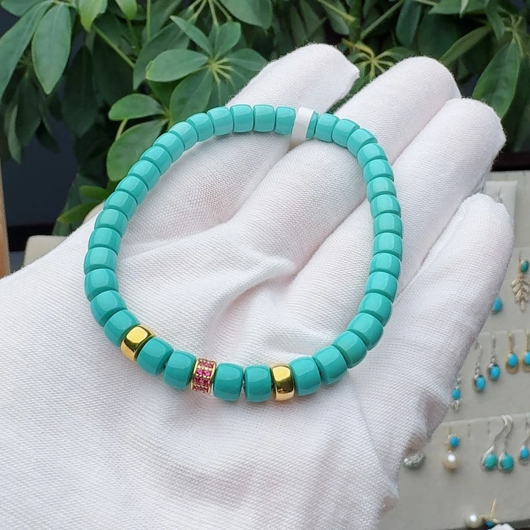 绿松石18K金镶嵌手链手串