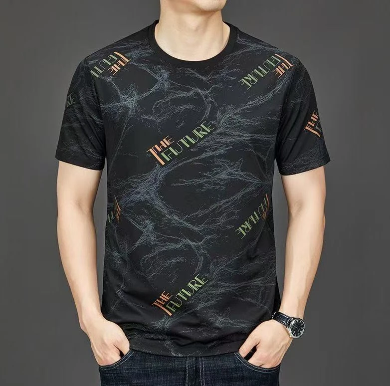 爆款夏季时尚印花短袖圆领T恤潮流商务修身休闲百搭男士短袖上衣