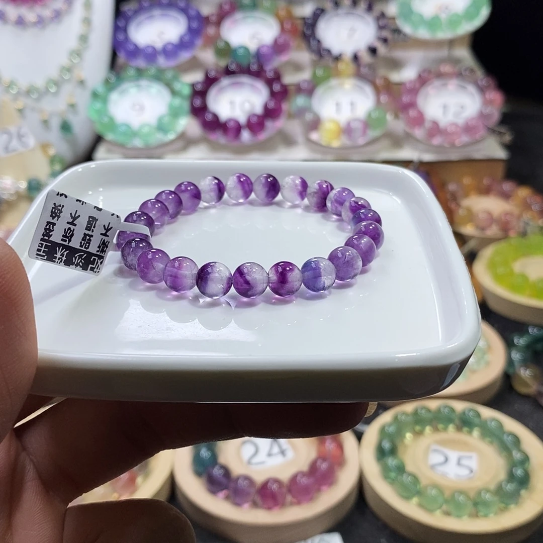 萤石手链未镶嵌紫白半盆瓜8m