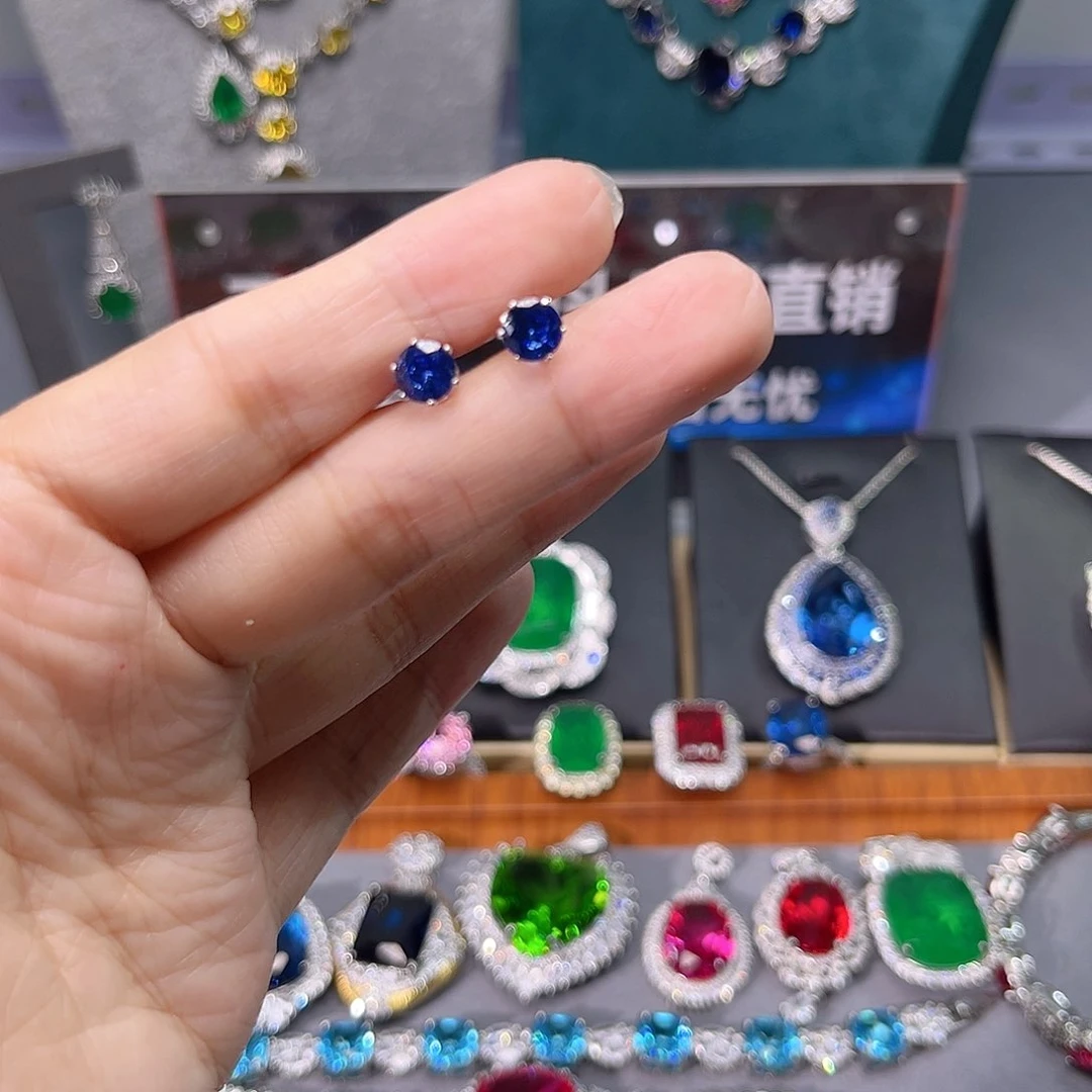 蓝宝石耳饰银S925镶嵌f 27