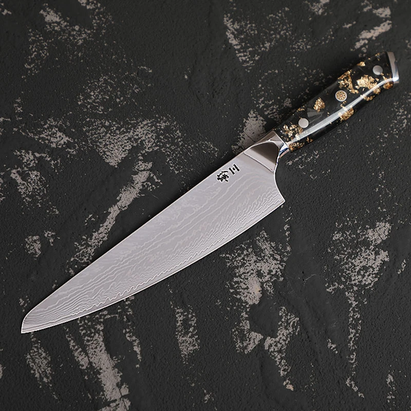 [影]羽毛纹碳纤维金箔柄厨刀10cr15mov硬度60±62hrc