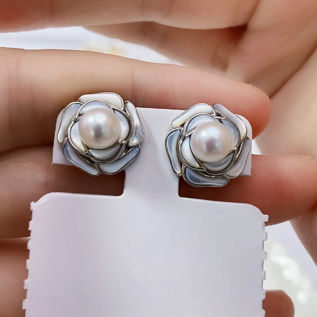 未镶嵌淡水珍珠特价福利极光山茶花耳饰