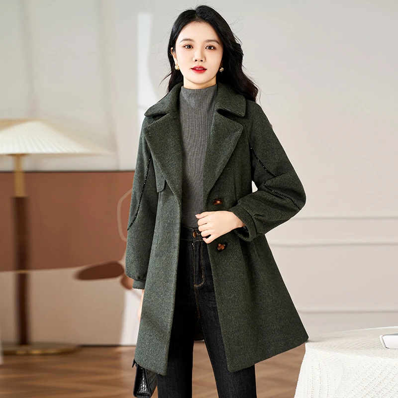 秋冬毛呢外套女小个子新款时尚中长款收腰百搭优雅气质呢子大衣