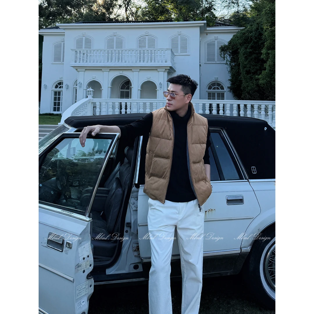 MBNL-F「杰尼.Silk」秦磊男装山羊绒老钱90白鹅绒马甲LL-WMJ6018