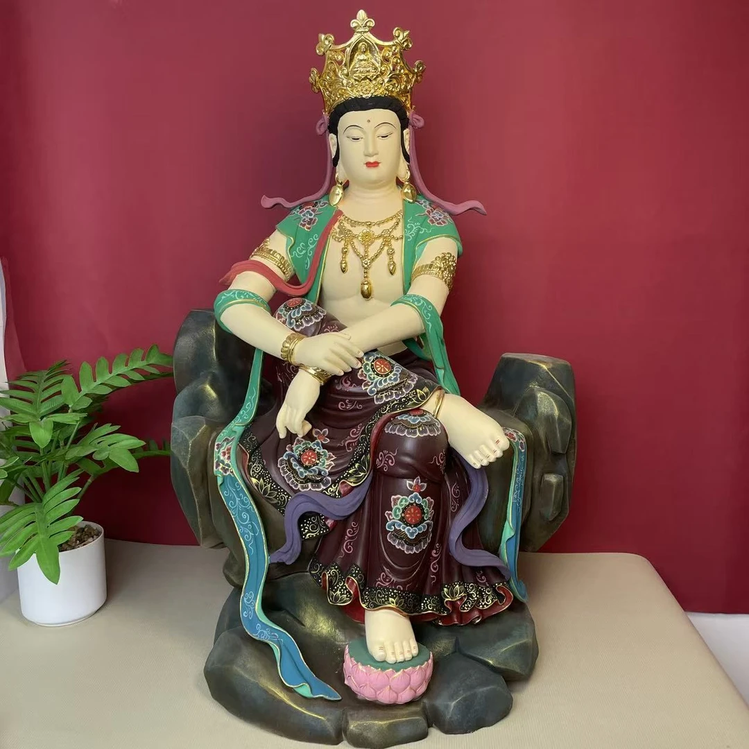 水月自在观音摆件菩萨佛像客厅茶空间装饰新中式禅意供奉工艺品