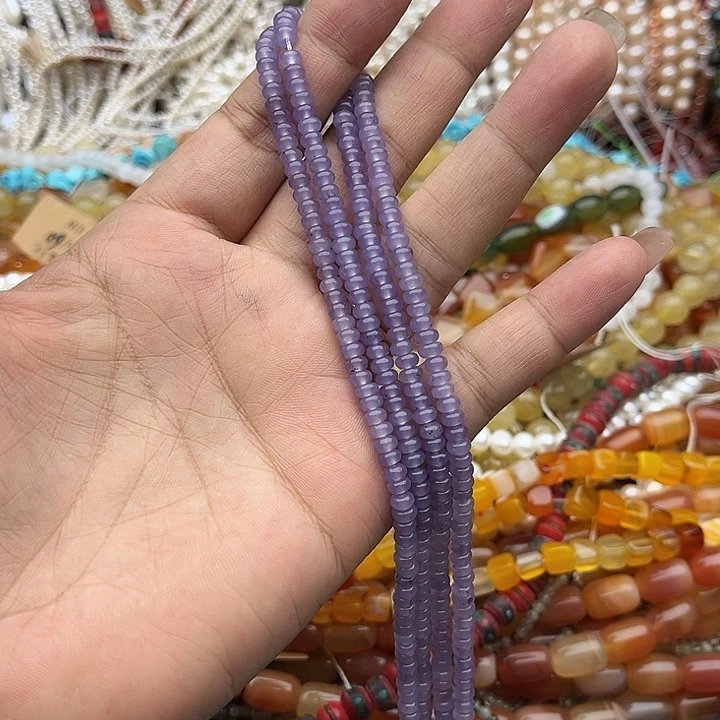 玛瑙/玉髓未镶嵌珠宝半成品一条4/2mm烟紫和田玉算盘珠