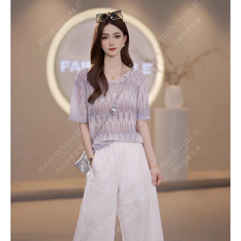 马克华菲女装夏季2025经典圆领宽松条纹小衫气质百搭显瘦针织T恤