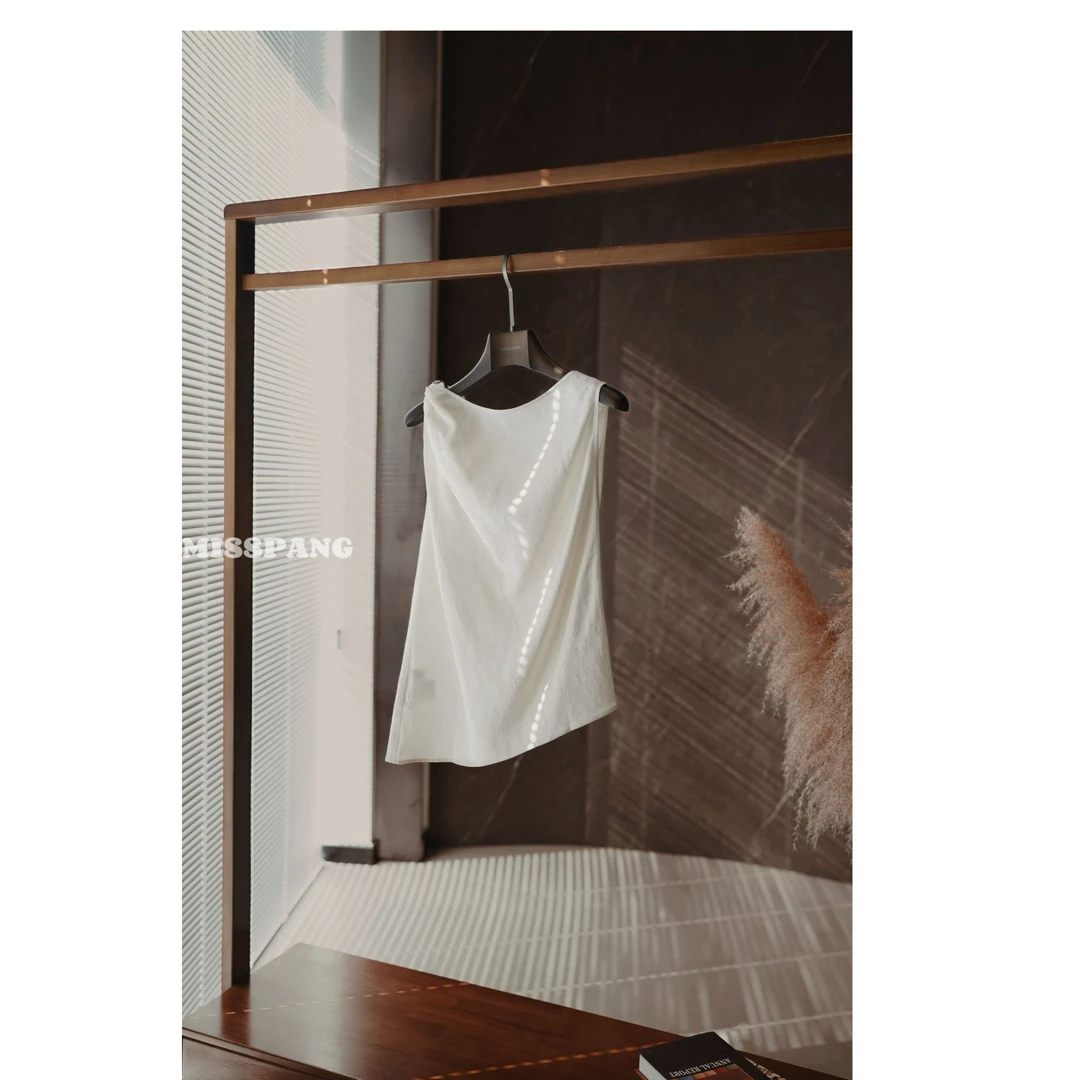 设计师无袖百搭通勤白色衬衫