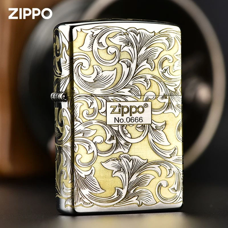 Zippo打火机原装正版镀铬精雕大唐草繁花 芝宝防风火机DYJ1