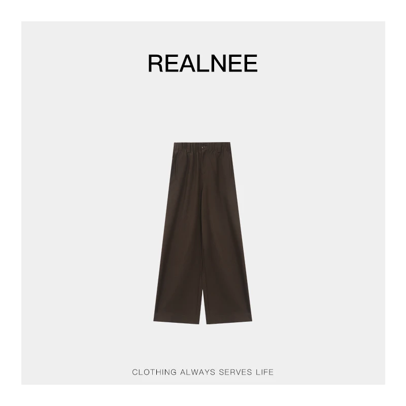 REALNEEI【乌木】极简复古高腰休闲裤美拉德垂感舒适主义穿搭05205